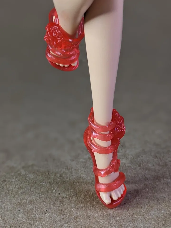 Red transparent sandals with high heels for 10.5 inch female dolls (MH, EAH)