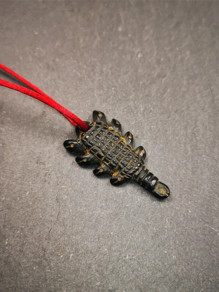 Gandhanra Handmade Tibetan Amulet,Obsidian Carved Scorpion Guru of Padmasambhava Pendant,1.38"