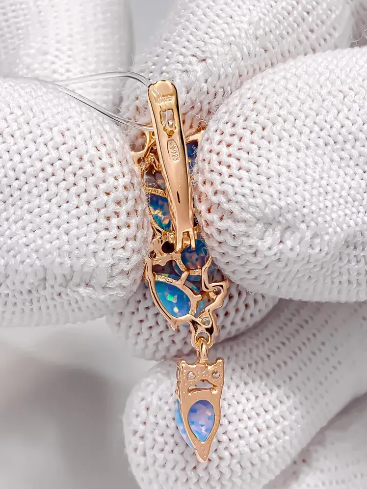 Earrings jewelry Silver gold plated 925 assay value with opal and cubic zirconia