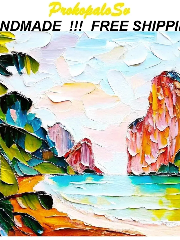 Thailand Painting Original Art Original Thailand Island Khao Phing Seascape Painting Wall Art Impressionist Art by ArtProkopaloSv