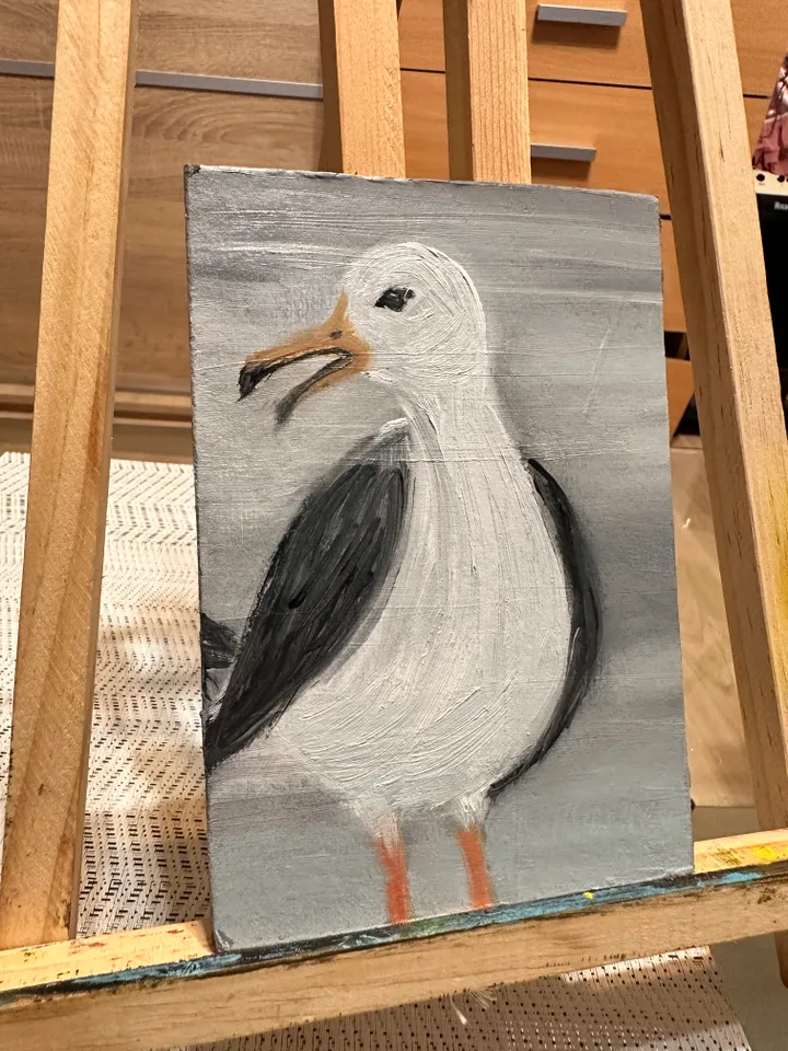 Oil Painting Seagull Birds Seascape Nature Miniature Cardboard 6x4 inches 15x10 cm Wall Decor