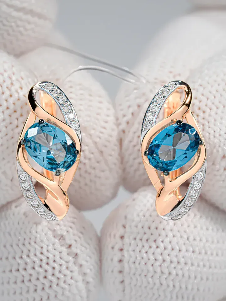 Earrings jewelry Silver gold plated 925 assay value with aquamarine