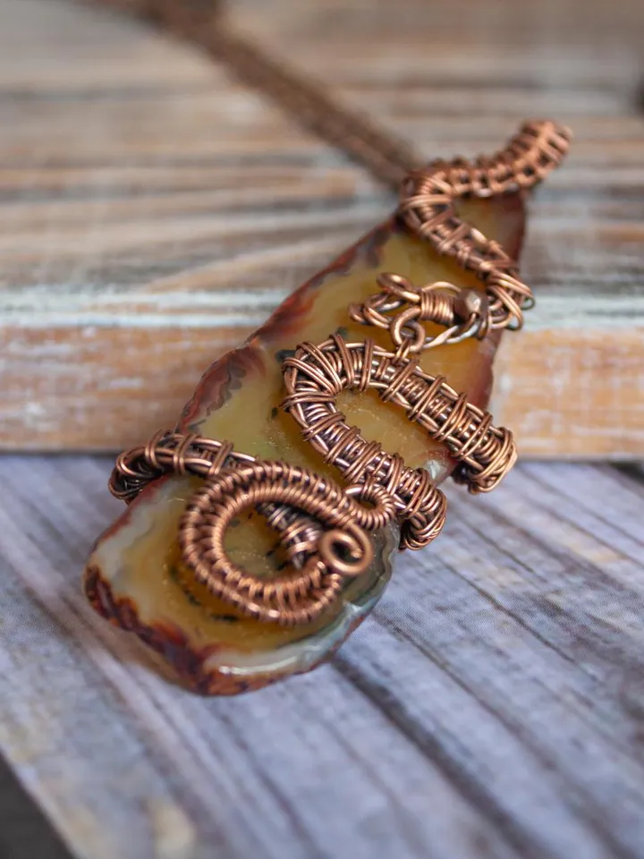 Elegant Handmade Pendant with Natural Stone in Copper Wire Wrapping