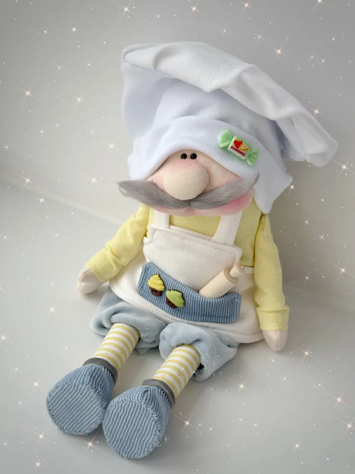 Handmade cook doll. Chef stuffed toy. Kitchen doll decor. Cook gnome.