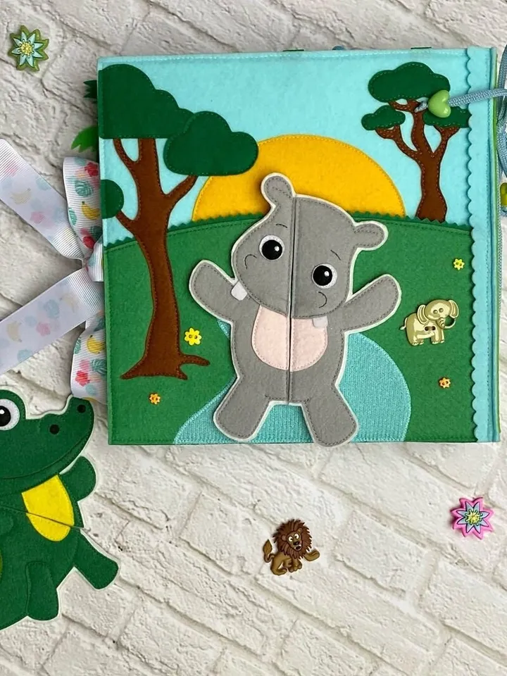 Animals Quiet book pattern pdf, Africa Felt activity book pattern, DYI Quiet book sewing for kids 2, 3, 4 year old, Baby soft book tutorial