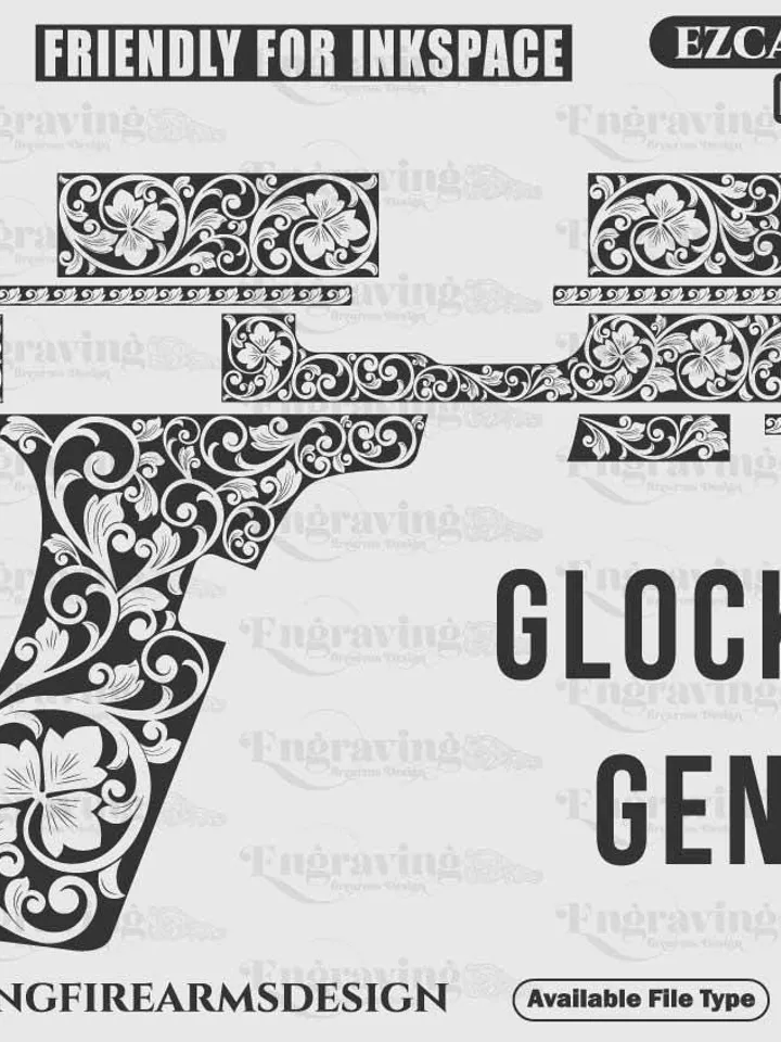 Glock19 Gen4 Scroll Design Svg,lasercut,laserengraving,fiberlaser,engravingfiles,laserpattern,engravingdesign,pattern,metalart