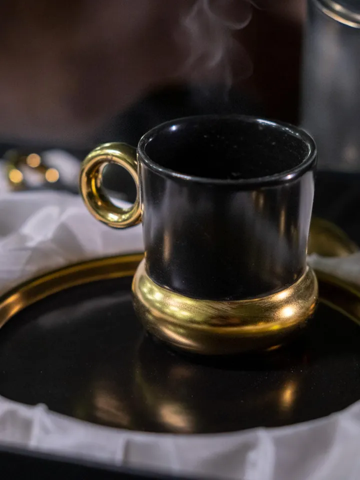 Black And Gold Luxury 12 Pieces Tea Cups And Saucers | Black and Gold Tea Cups | Elegant 12-Pieces Tea Cups