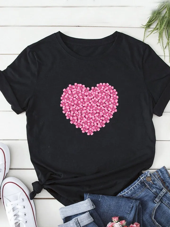 Flower heart cross stitch pattern PDF download Pink flowers cross stitch chart digital, Floral heart ornament for hand embroidery PDF #P37