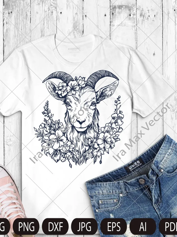 Floral Goat SVG file, Goat with Flower Crown SVG,Goat cut file, Animal Face, Floral Crown, Farm Animals, I love goats shirt svg file