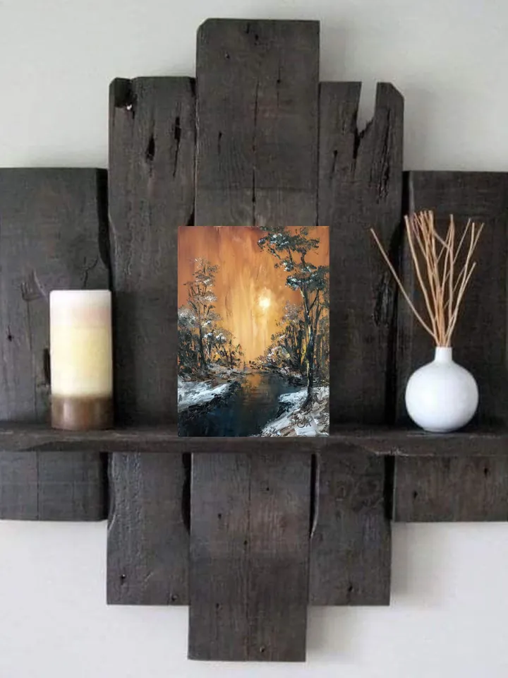 Forest Original Painting Oil Abstract Landscape Sunset Wall Art