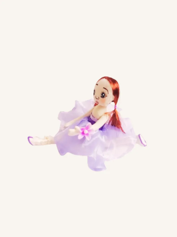 Handmade Textile Ballerina Doll – Purple Chiffon Dress, Moveable Arms & Legs-10.2 in