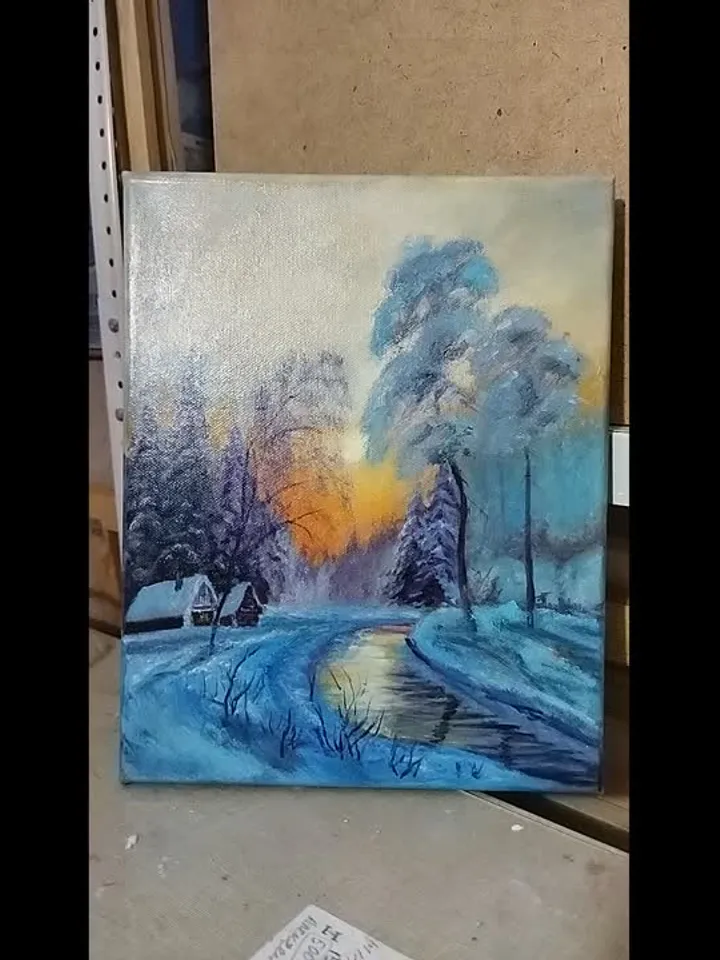 Oil painting on canvas Russian winter