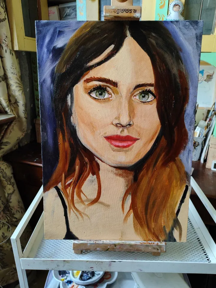 Girl portrait painting original oil art on canvas 35 by 50 cm