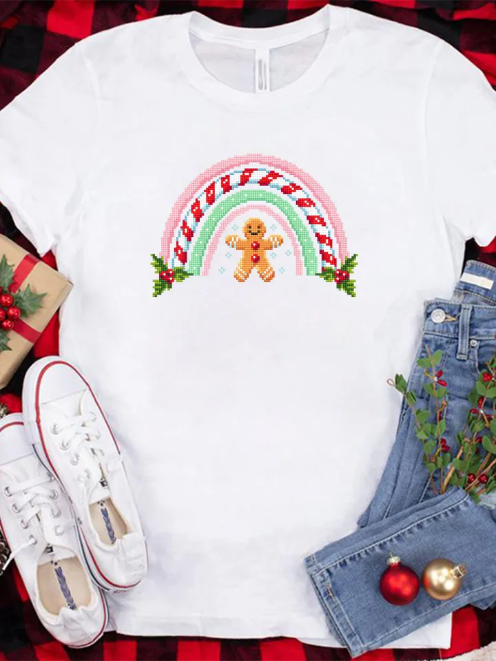 Christmas rainbow cross stitch pattern PDF download Gingerbread man cross stitch chart, Christmas pattern digital PDF, Sweet Christmas #N136
