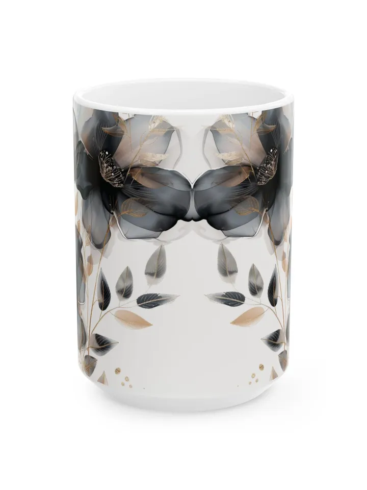 Elegant Floral Mug, Botanical Coffee Cup, White Ceramic Drinkware, Gift for Gardeners, Mother's Day Present