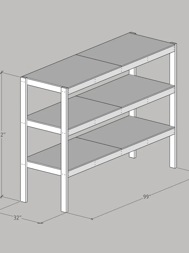 DIY 32x96 Garage Shelves Plans, PDF
