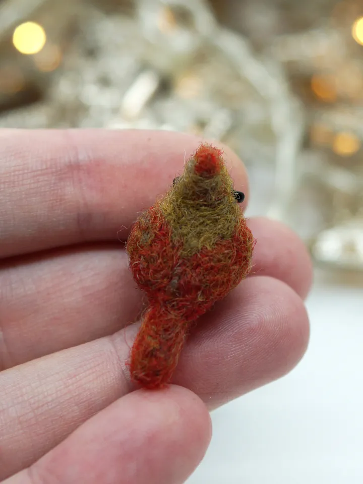 Tiny needle felted cardinal, miniature bird, female Northern cardinal, made to order
