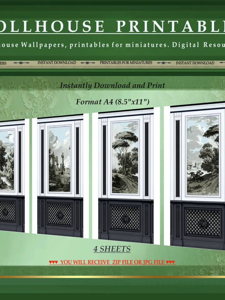 Wallpapers- Set 8-v1 | Printables for Dollhouses and Unique Miniature Projects | Digital Downloads | in Scale 1/12th