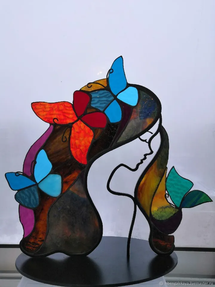 Girl with Butterflies in Her Hair. Tiffany Stained Glass