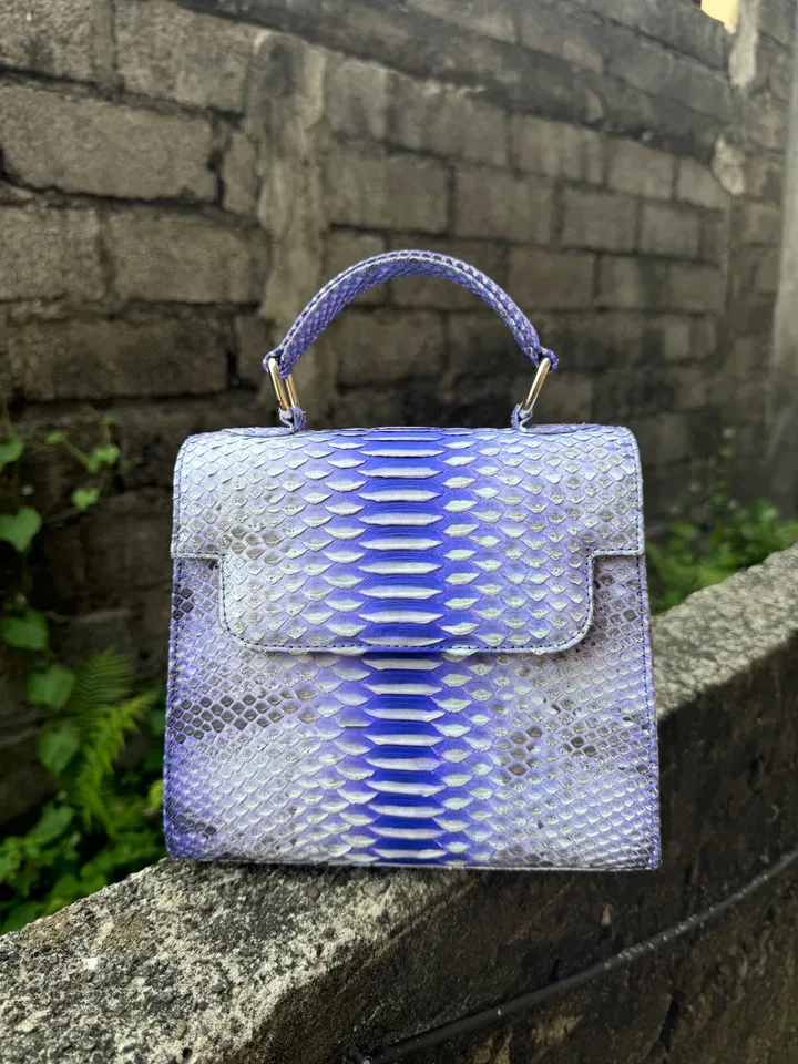 Genuine python skin light blue women elegant crossbody handle bag | Genuine snake leather purse | Classy woman handmade bag | handle bag