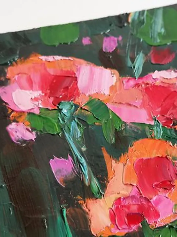 Poppy Painting Original Art Small Impasto Oil Painting Flower Verafe