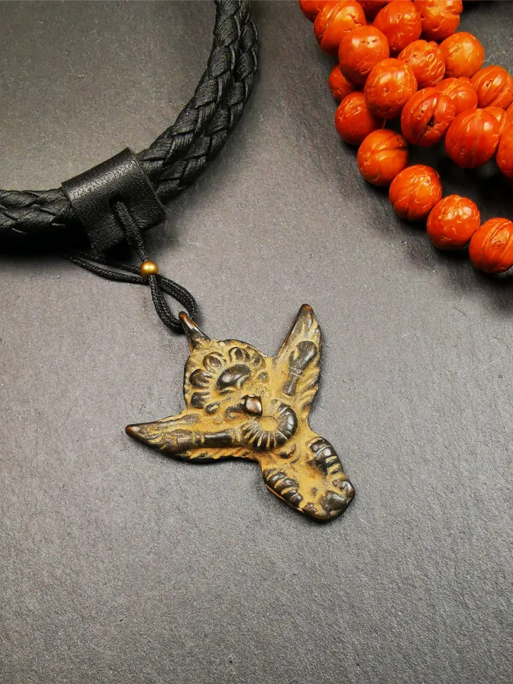 Gandhanra Antique Tibetan Buddhist Amulet Pendant,Garuda,Garula,Suparna,Golden-winged Bird,Made of Cold Iron,1.54"