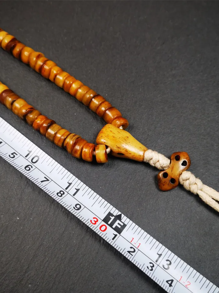 Gandhanra Old Tibetan 108 Yak Bone Mala,Prayer Beads Necklace,Rosary Beads for Meditation,Diameter 0.35", Circumference 22"