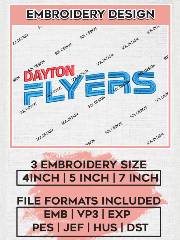 NCAA Dayton Flyers Team Wordmark Logo Embroidery Design Files, NCAA Dayton Flyers Machine Embroidery, NCAA Teams, 3 sizes, NCAA Machine embroidery designs, Digital Download
