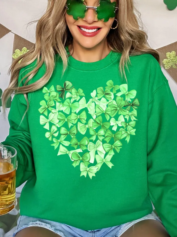 Coquette Patrick’s Heart Bow png, 4 leaf clover png, St Patrick's Day png, Irish png, Shamrock png designs, Coquette st patrick Png, Lucky