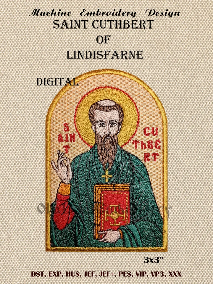 Saint Cuthbert embroidery design for Gospel bookmark