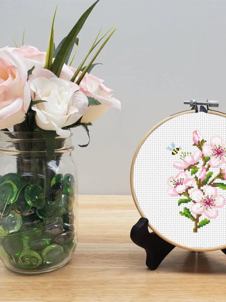 Small cherry blossom cross stitch pattern PDF download Sakura flower cross stitch chart, Spring mini pattern digital PDF for beginner #P55