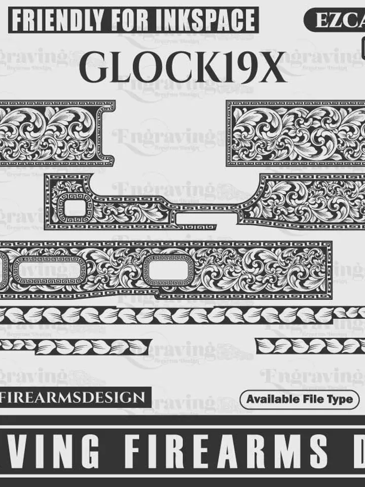 Glock19X Scroll Design,pistol laser engraving,laser cut,san judas,laserengraving,stippling pattern