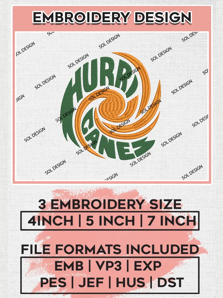 NCAA Hurricanes Team Logo embroidery designs, NCAA Miami Hurricanes Logo Machine embroidery designs, NCAA Team Logo embroidery designs, NCAA Game Day Machine embroidery designs, Digital Download