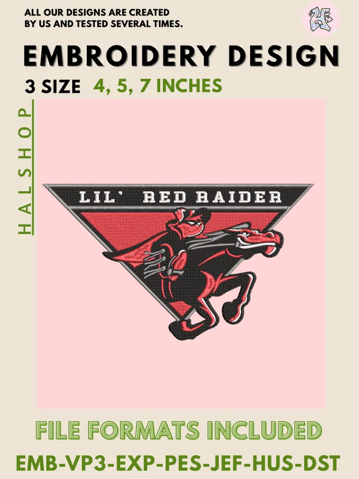 NCAA Texas Tech Red Raiders Logo Machine Embroidery Design – College Football Embroidery File ❤️🏈