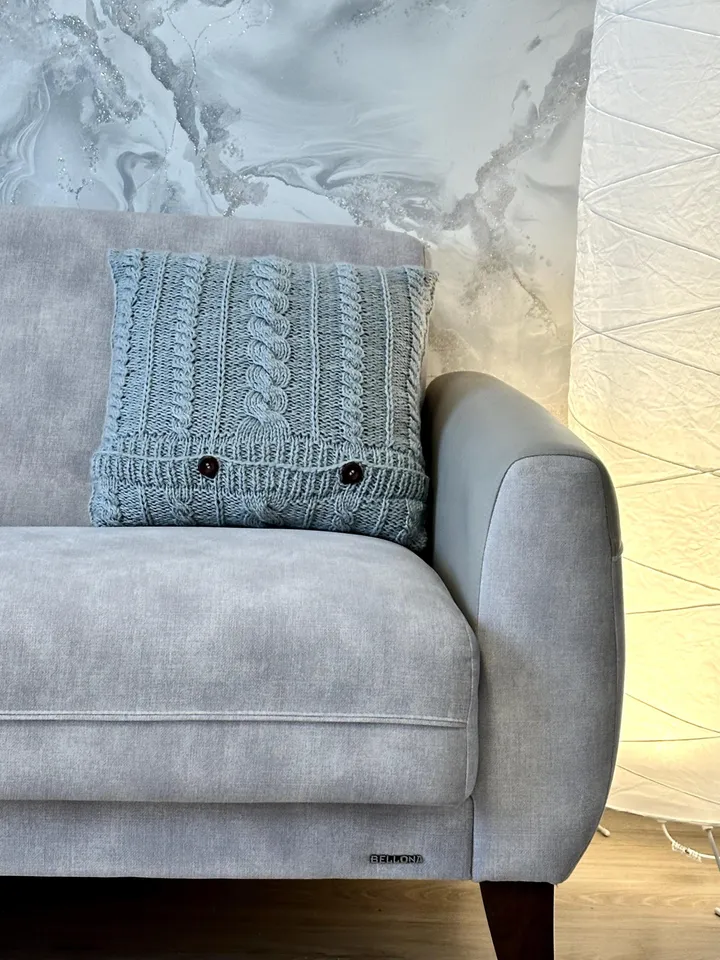 Knitting pattern, pillow cover with cables, knit flat handmade design, envelope or button opening, Eng, 3 Cables Cushion Cover
