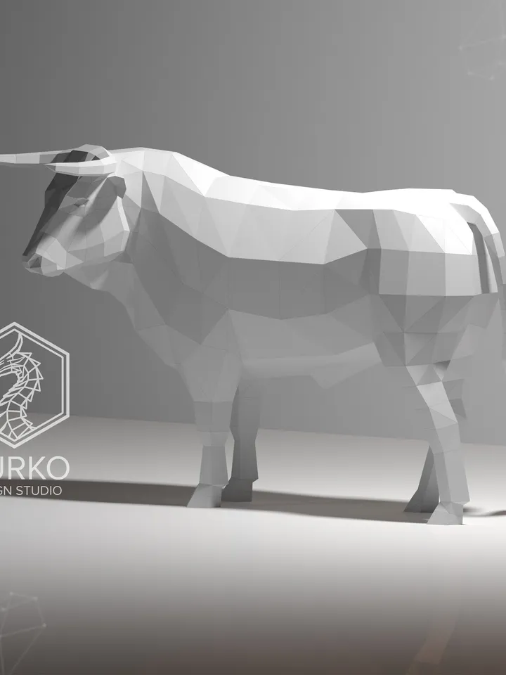 Full Length Bull Papercraft, Digital Template, PDF Download, Gurko, LowPoly, Pepakura, Origami Sculpture, Paper Party Decoration, DIY Gift