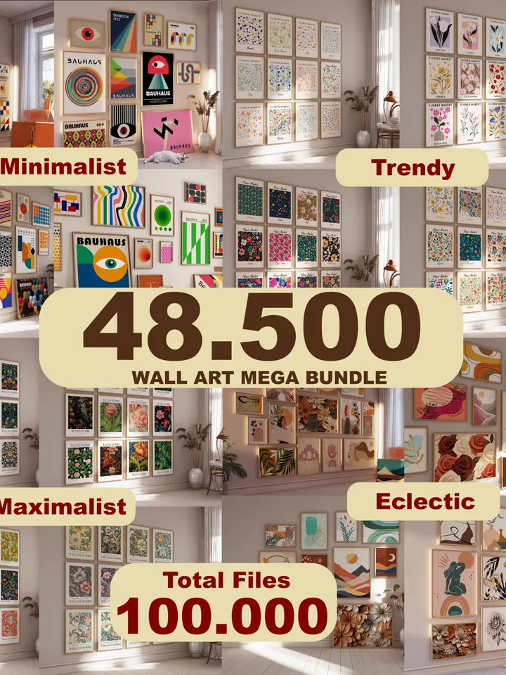 48500+ Gallery Wall Art Mega Bundle: Bauhaus, Boho, Botanical (Digital Download)