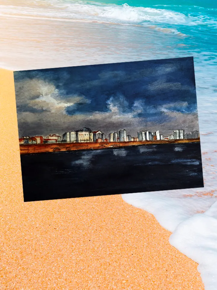 Embankment. Sea voyages watercolor series 21x15 cm (8.28 х 5,9 inches)