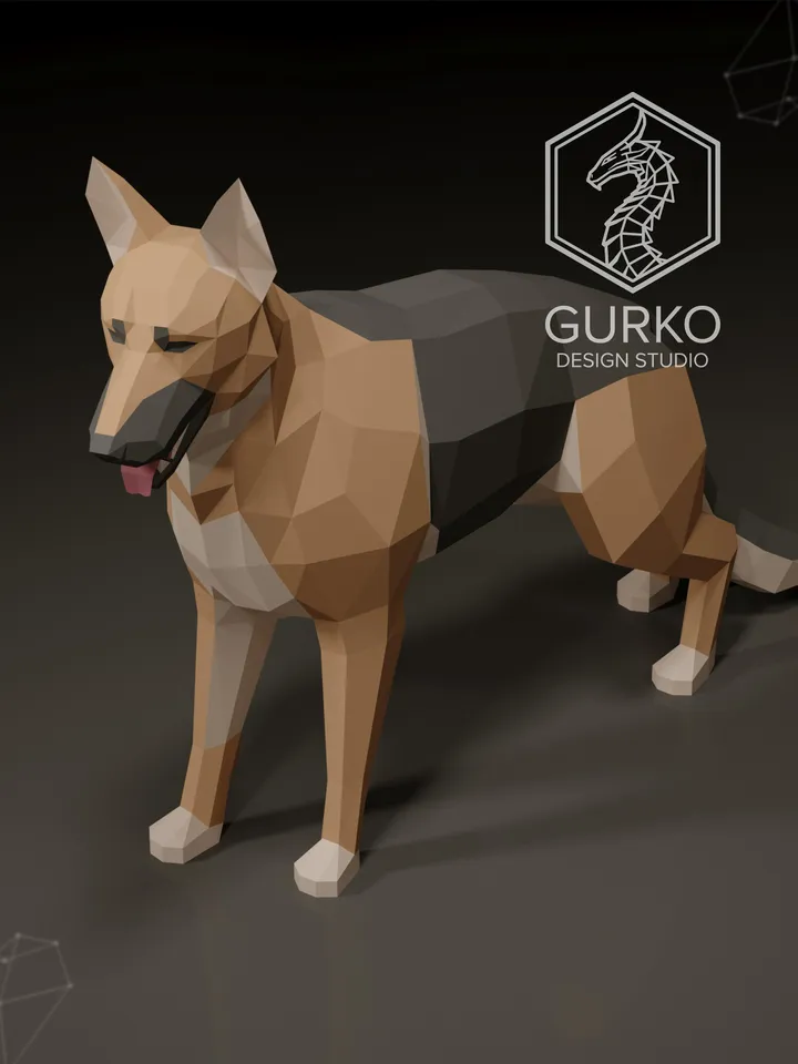 German Shepherd Papercraft, Dog, Digital Template, PDF Download, Gurko, 3D LowPoly, Pepakura, Origami Sculpture, Paper Party Decor, DIY Gift