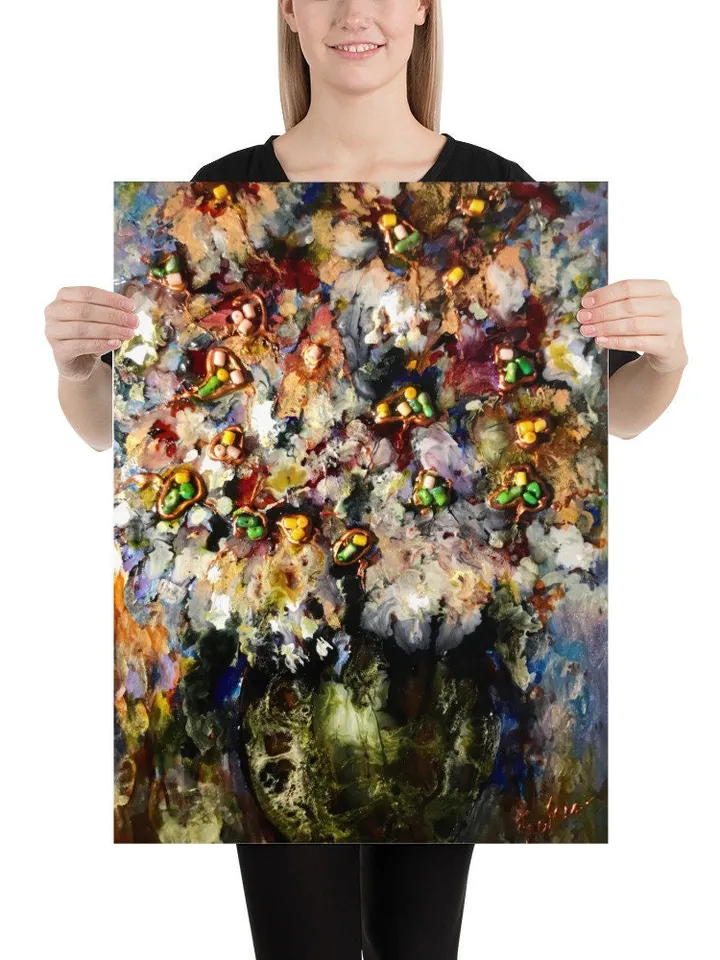 Abstract flowers in a vase Photo paper poster made with my original stained glass artwork,home decoration,unique artwork gift.