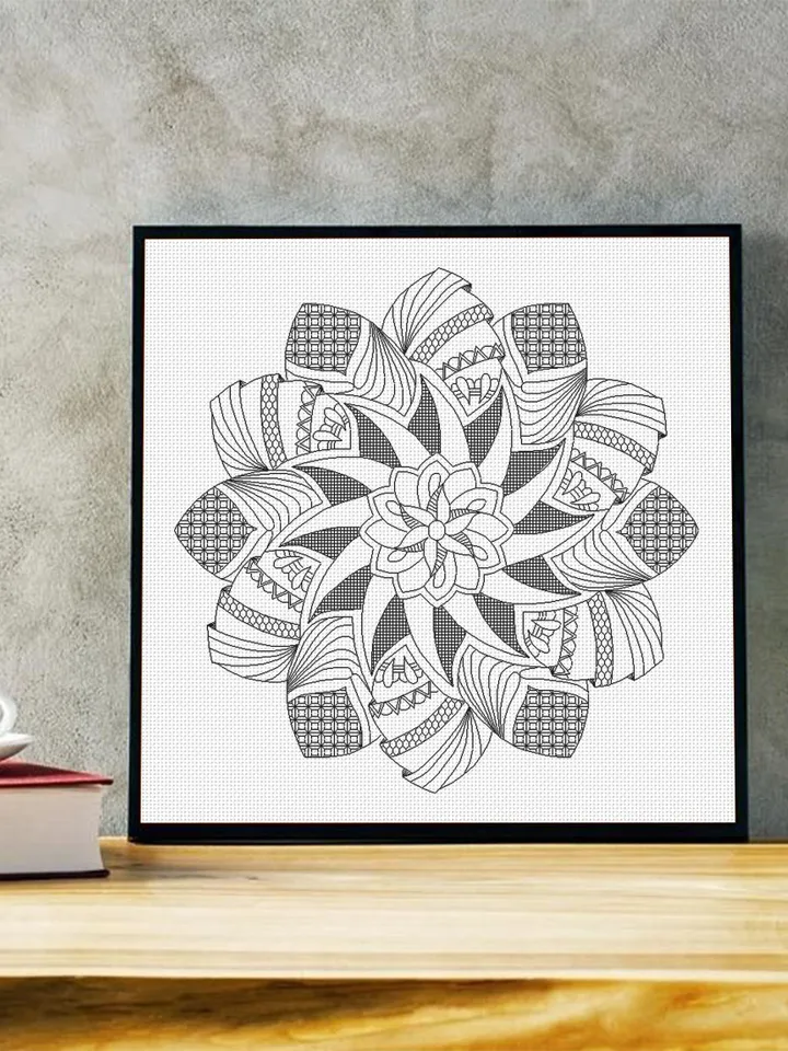 Geometric mandala blackwork pattern PDF Blackwork mandala embroidery download PDF, Mandala cross stitch, Backstitch chart, Home decor #W11