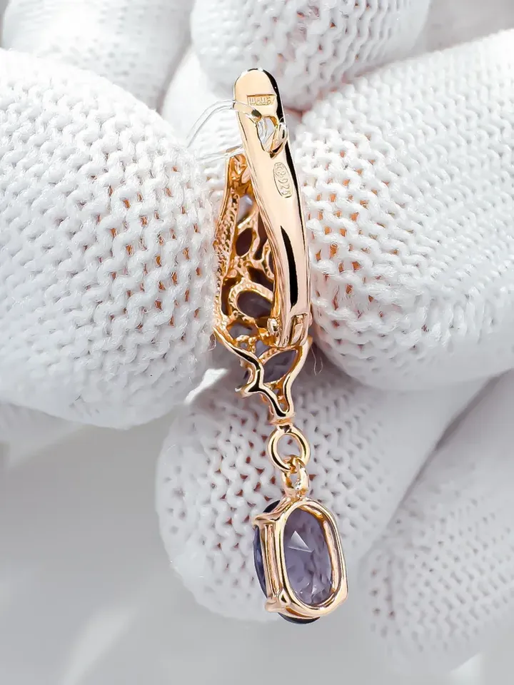 Earrings jewelry Silver gold plated 925 assay value with amethyst