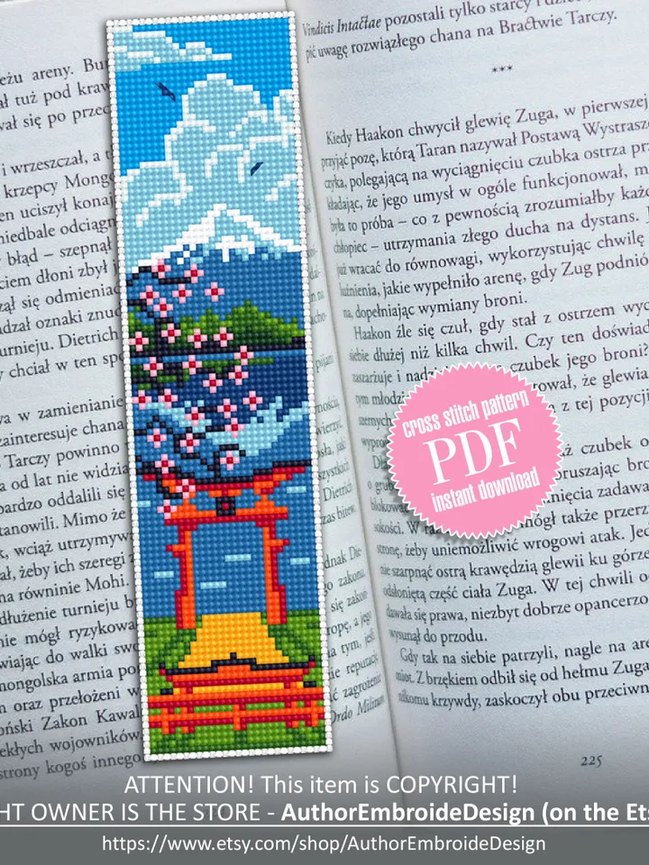 Bookmark Japan cross stitch pattern digital PDF Handmade bookmark nature cross stitch Spring xstitch chart Beginners Cross Stitching #B25