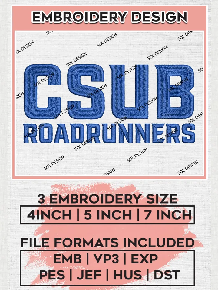 NCAA CSBU Roadrunners College Team Writing Logo Embroidery Design Files, NCAA Cal State Bakersfield Roadrunners Machine Embroidery, NCAA Teams, 3 sizes, NCAA Machine embroidery designs, Digital Download