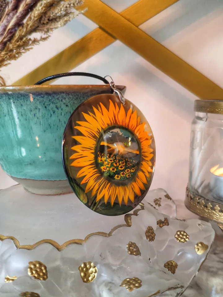 Pearl pendant necklace: Sunflower is a mirror of Life • Gorgeous hand painted floral pendant made on shell • Significant handmade jewelry