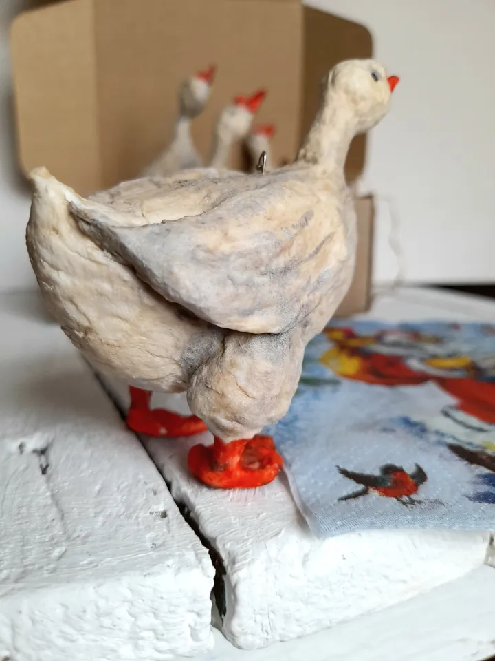 Vintage Inspired Decoration, Goose of Cotton Wool, Anthropomorphic Animal, Cottage Style Ornament, Country Style