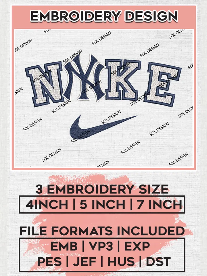 Nik.e New York Yankees Team Logo Embroidery Design, MLB Team Embroidery files, New York Yankees Baseball Team, MLB Yankees Team, Digital Download