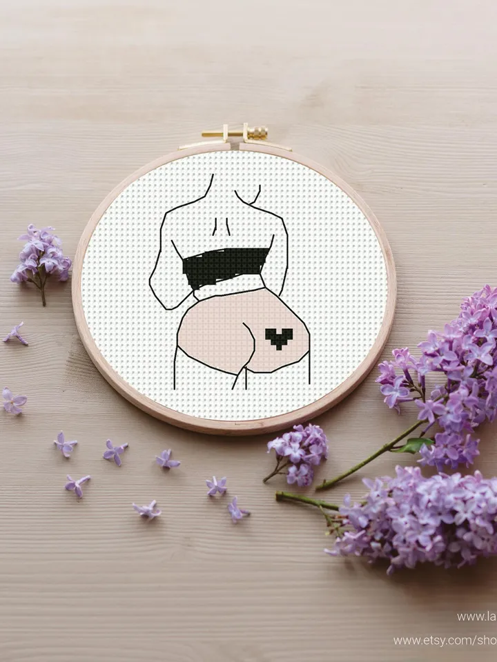 Bundle of 6 mini woman body art Cross stitch patterns, contemporary, Abstract, beginner counted, modern chart, DIY, embroidery, instant PDF