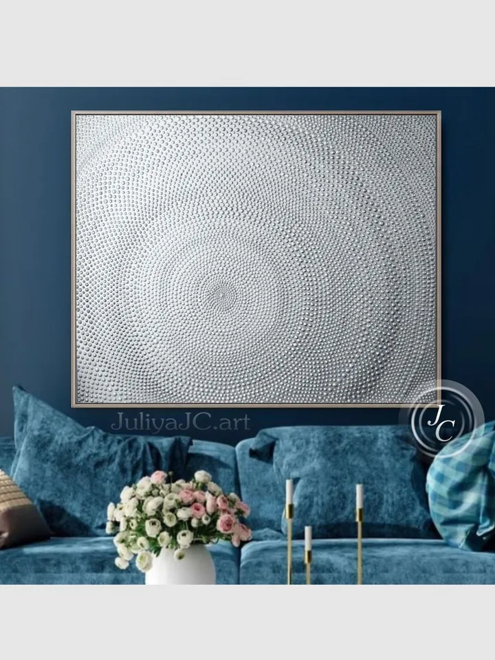 Silver Abstract Wall Art Glittery Silver Painting Textured artwork Abstract painting Above bed decor