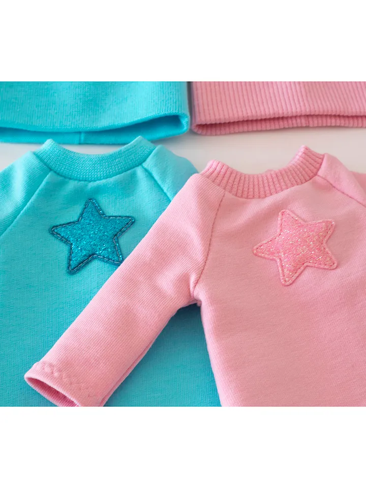 Pink and blue set clothes for Paola Reina doll, Siblies doll, Corolle, cute outfit for 13" doll, dress, hat and leggings